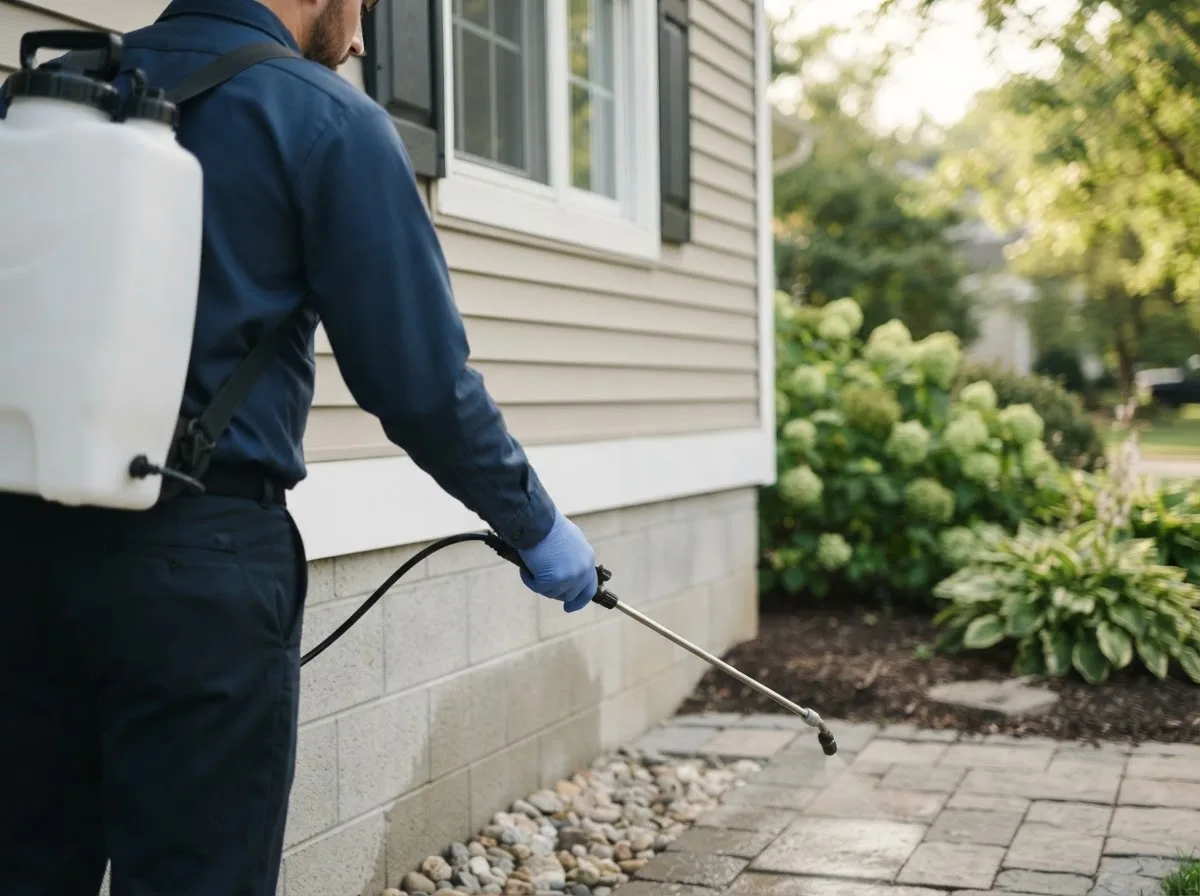 Pest control technician inspecting a home in Leo, IN